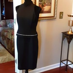 Jessica Howard Little Black Dress  sleeveless rhinestone waist Back slit…8 EUC